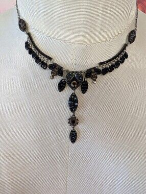 VINTAGE Ayala Bar Black Crystal Drop Necklace - Women's Jewelry